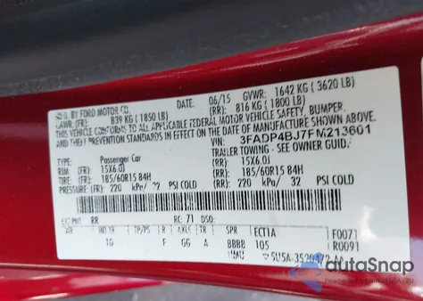 2015 Ford Fiesta Se z USA, uszkodzony, nr VIN 3FADP4BJ7FM213601